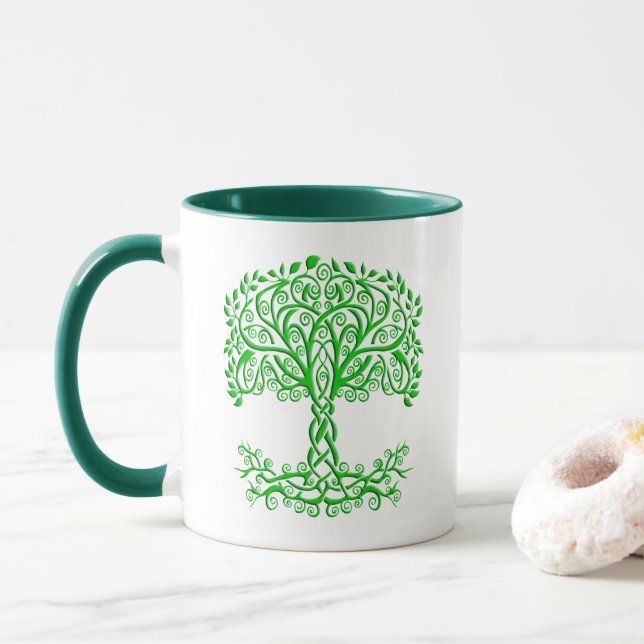 Grüner Keltenbaum Tasse (Mit Donut)
