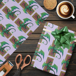 Grüner keltischer Drache lila Fantasy-Knotenmuster Geschenkpapier