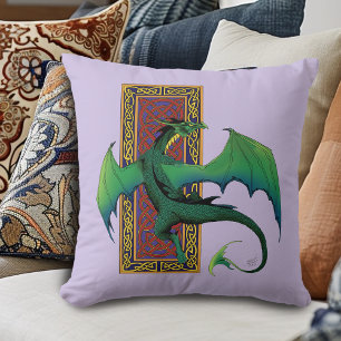 Grüner keltischer Drache lila Fantasy-Knotenmuster Kissen