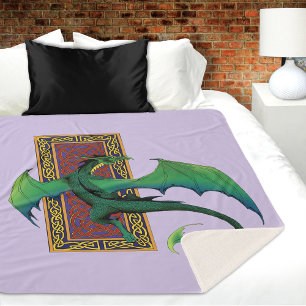 Grüner keltischer Drache lila Fantasy-Knotenmuster Sherpadecke