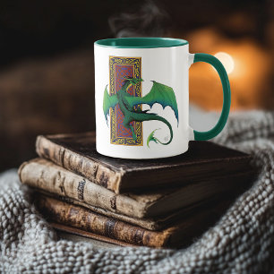 Grüner keltischer Drache lila Fantasy-Knotenmuster Tasse