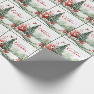 Grüner Kiefernwald und Roter Kardinal - Weihnachte Geschenkpapier