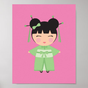Grüner Kimono Japanische Puppe   Poster