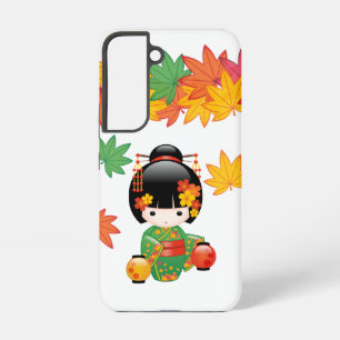 Grüner Kimono Kokeshi-Puppe mit Ahornblättern Samsung Galaxy Hülle