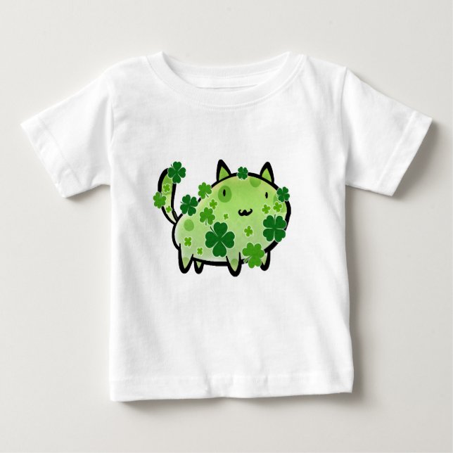Grüner Klee-Katzen-Säuglings-T - Shirt (Vorderseite)