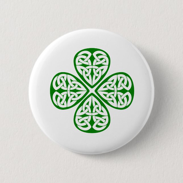 grüner Kleeblatt Celticknoten Button (Vorderseite)