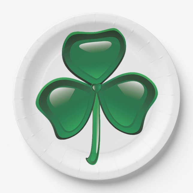 Grüner Kleeblatt-Dreiblatt Shamrock Pappteller (Vorderseite)