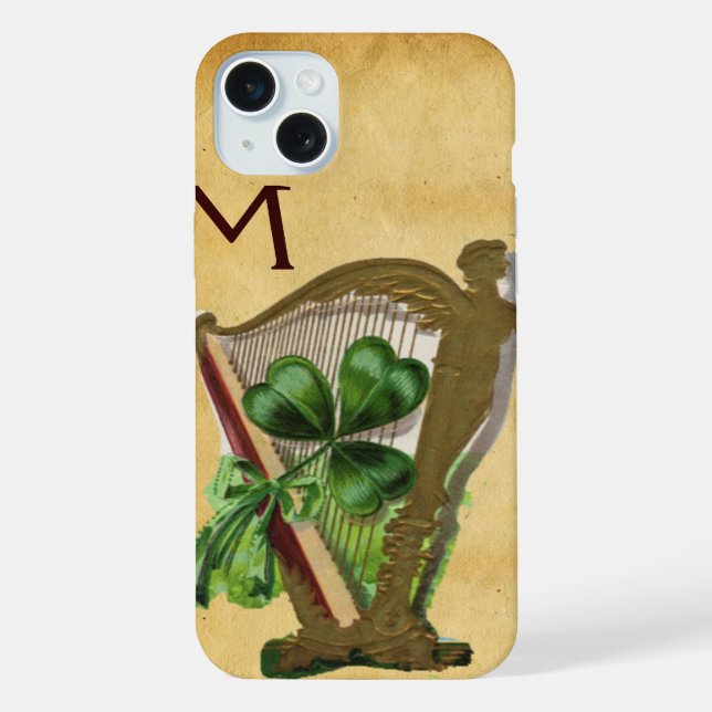 GRÜNER KLEEBLATT-HARFE-PERGAMENT-MONOGRAMM iPhone HÜLLE (Rückseite)