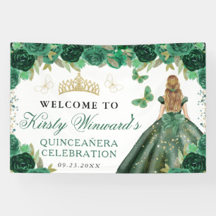 Grüner Kleid Blonde Prinzessin Floral Quinceanera Banner