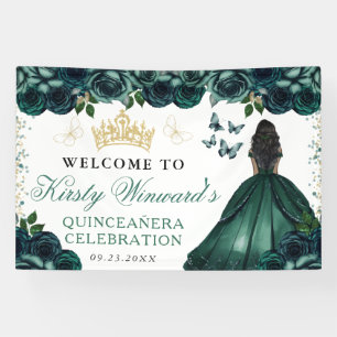 Grüner Kleid Dunkle Haut Prinzessin Florale Quince Banner
