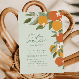 Grüner Kleiner Süßer Zitrus-Orangen-Baby-Shower Einladung