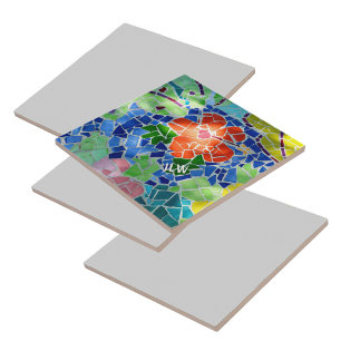 Grüner Koi Fisch und rote Blume farbenfrohe Mosaik Fliese