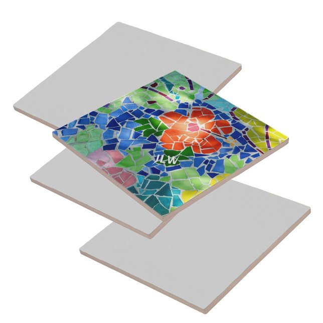 Grüner Koi Fisch und rote Blume farbenfrohe Mosaik Fliese (Von Creator hochgeladen)