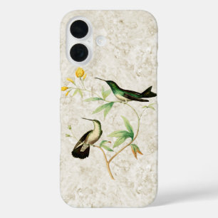 Grüner Kolibri mit gelben Blumen im Vintage-Stil iPhone 16 Hülle