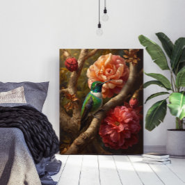 Grüner Kolibri-Ölgemälde Florale Natur Poster
