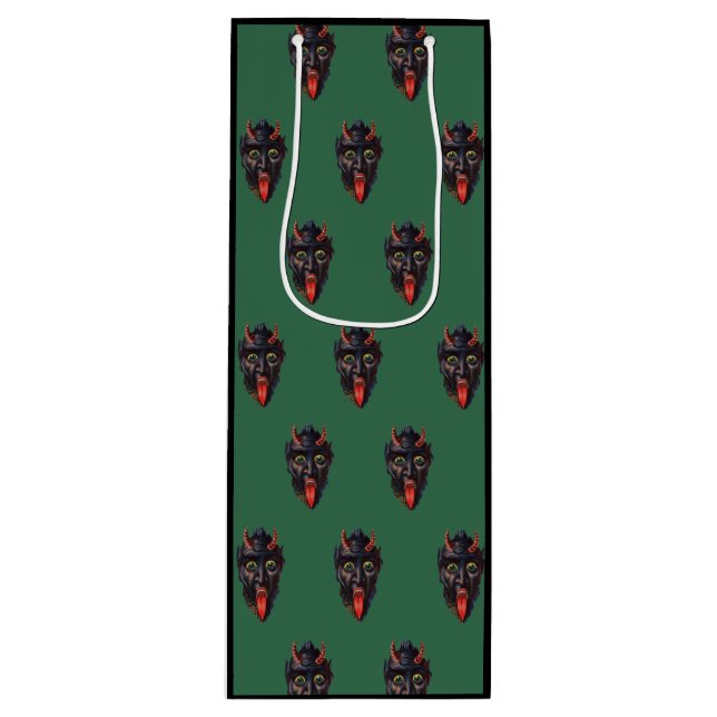 Grüner Krampus Geschenktüte Für Weinflaschen (Vorderseite)