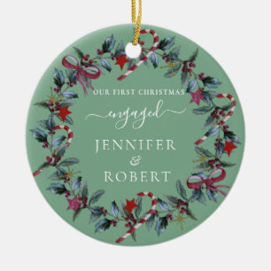 Grüner Kranz der ersten Weihnachtsfeier Verlobt Sa Keramik Ornament