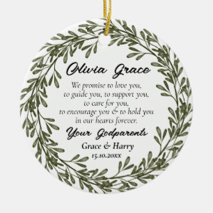 Grüner Kranz-Eltern versprechen Godchild Keramik Ornament
