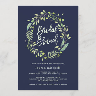 Grüner Kranz Midnight Blue Bridal Brunch Einladung
