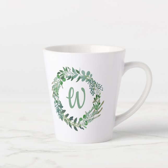 Grüner Kranz Mit Monogramm Milchtasse (Rechts)