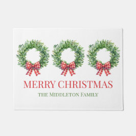 Grüner Kranz mit rotem Gingham Bow Fußmatte