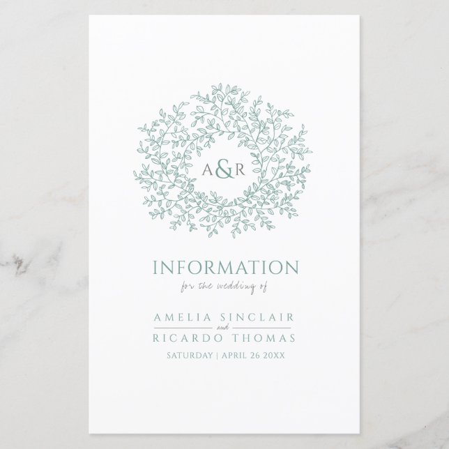 Grüner Kreis von Blätter Hochzeitsgast-Information (Vorderseite)