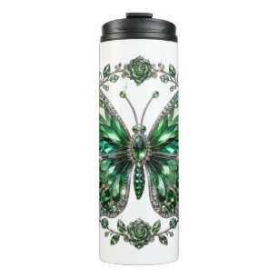 Grüner Kristallschmetterling   Floraler Rahmen Thermosbecher