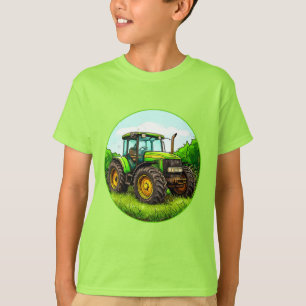 Grüner Landwirtschaftstraktor auf einem grünen Fel T-Shirt