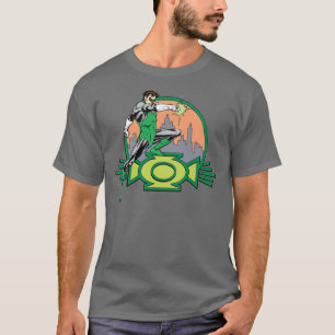 Grüner Laternen-Stadt-Hintergrund und Logo T-Shirt