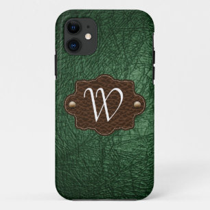 Grüner lederner Blick mit Monogramm iPhone 5 11 Hülle