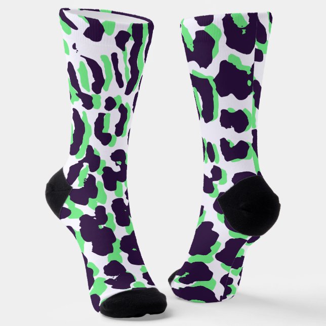 Grüner Leopardendruck Nachhaltige Premium-Crew-Soc Socken (Gewinkelt)