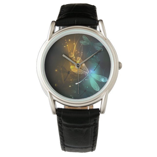 Grüner Libellenflug Armbanduhr (Vorderseite)