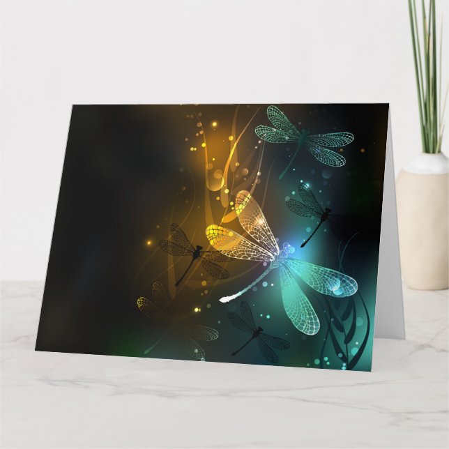 Grüner Libellenflug Dankeskarte (Vorderseite)