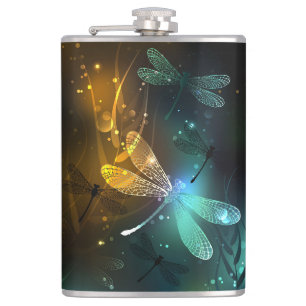 Grüner Libellenflug Flachmann