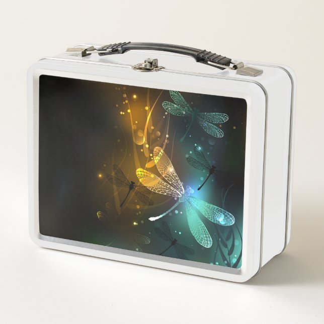 Grüner Libellenflug Metall Brotdose (Vorderseite)