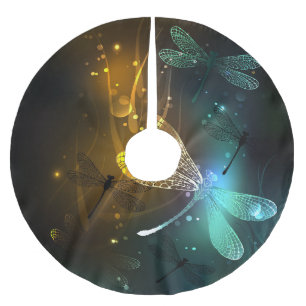 Grüner Libellenflug Polyester Weihnachtsbaumdecke