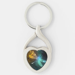 Grüner Libellenflug Schlüsselanhänger