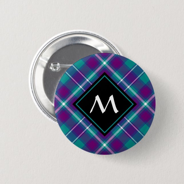 Grüner, Lila und blauer Tartan Button (Vorne & Hinten)