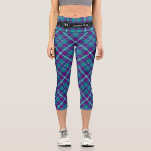 Grüner, Lila und blauer Tartan Capri Leggings