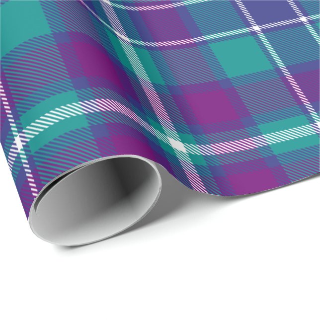 Grüner, Lila und blauer Tartan Geschenkpapier (Rolleneckpunkt)