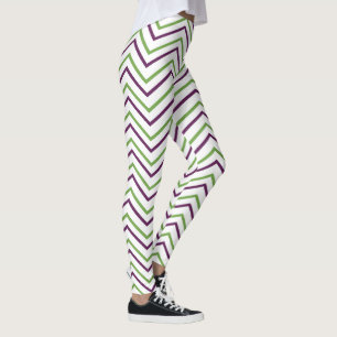 Grüner Lila Zickzack Streifen Leggings