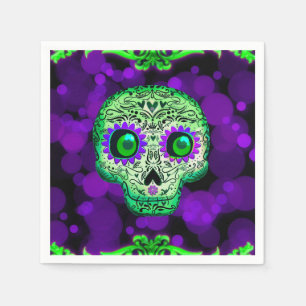 Grüner & Lila Zucker-Totenkopf Leuchtende Hallowee Serviette
