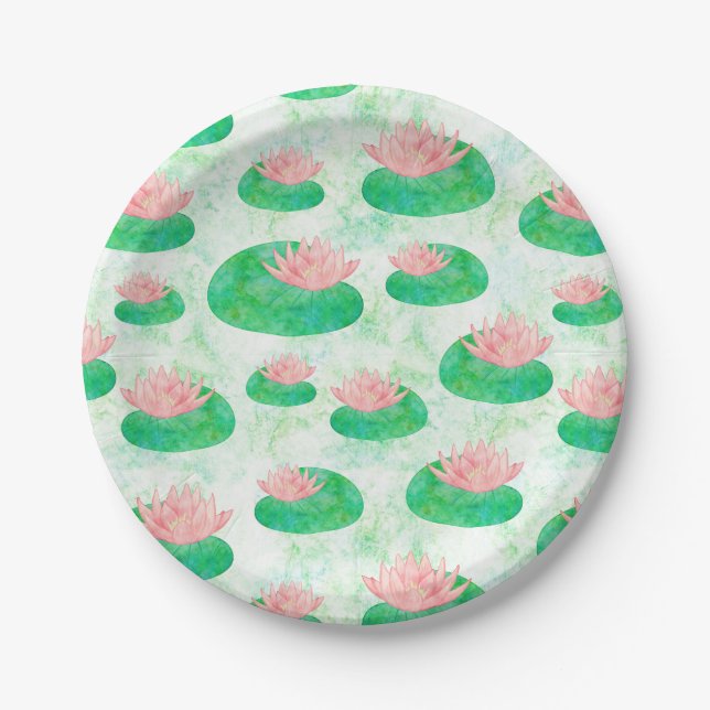 Grüner Lippenstift Rosa Lotus Floral Pappteller (Vorderseite)