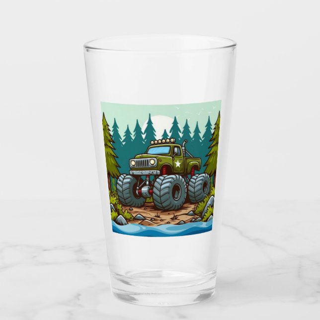 Grüner LKW im Wald Glas (Vorderseite)