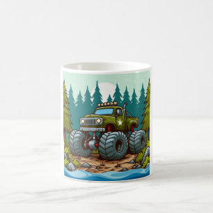 Grüner LKW im Wald Kaffeetasse