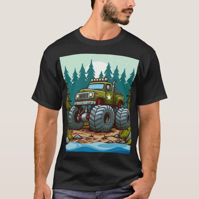 Grüner LKW im Wald T-Shirt (Vorderseite)