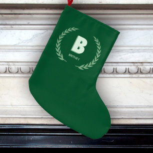 Grüner Lorbeerkranz Anfangsbuchstabe B Monogramm Großer Weihnachtsstrumpf