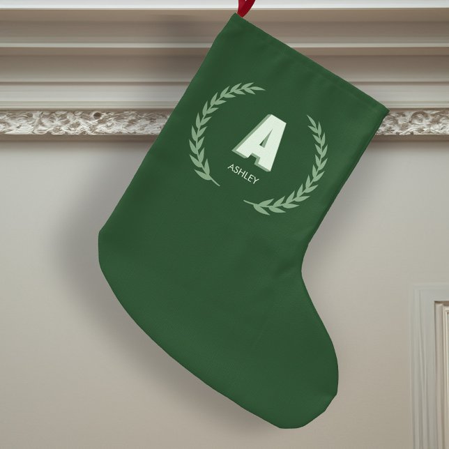 Grüner Lorbeerkranz Buchstabe A Monogramm  Großer Weihnachtsstrumpf (Von Creator hochgeladen)