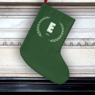 Grüner Lorbeerkranz Buchstabe E Monogramm Großer Weihnachtsstrumpf