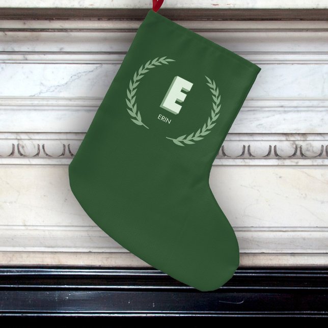 Grüner Lorbeerkranz Buchstabe E Monogramm  Großer Weihnachtsstrumpf (Von Creator hochgeladen)